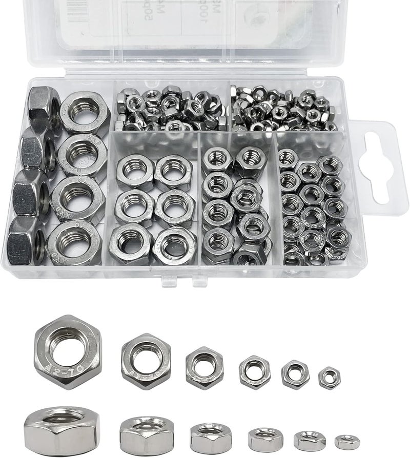 ECKJ 210PCS 304 Stainless Steel Hex Nuts Assortment Kit for Screw Bolt with 6 Sizes DIN 934 (M3 M4 M5 M6 M8 M10) Great Replacement Fasteners for Professionals, Repairmen or DIY, Meet Your Every Needs - Image 1